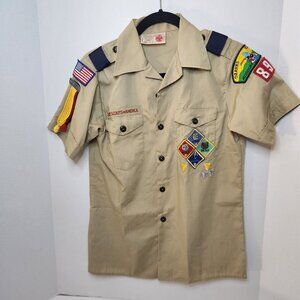 Vintage Boy Scouts of America Youth Shirt with Patches & Emblems Size L (14-16)